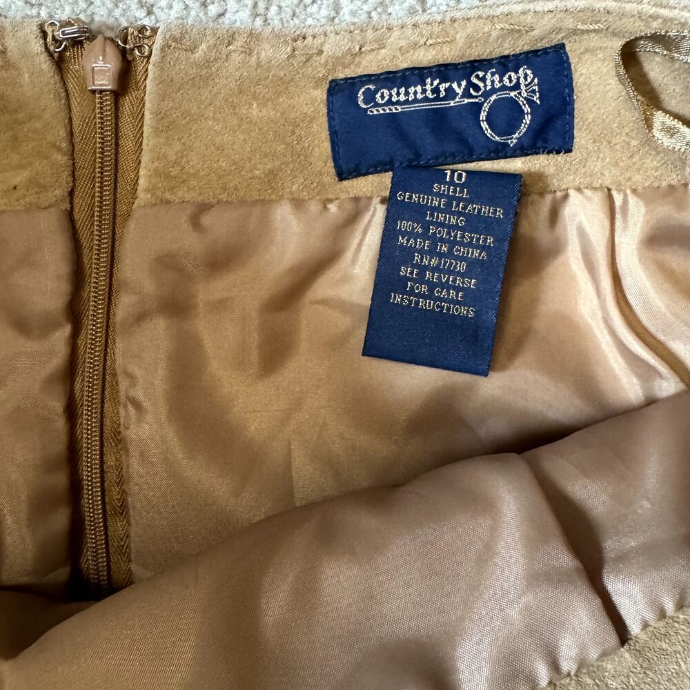 Vintage COUNTRY SHOP Genuine Leather Suede Beige Tan Maxi Skirt Women's Size 10 - Picture 4 of 6